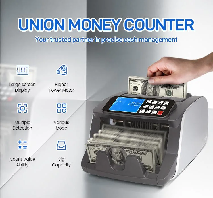 Union 0710 Portable Money Counter Cash Counting Machine Multi Currencies Fast Counting Speed