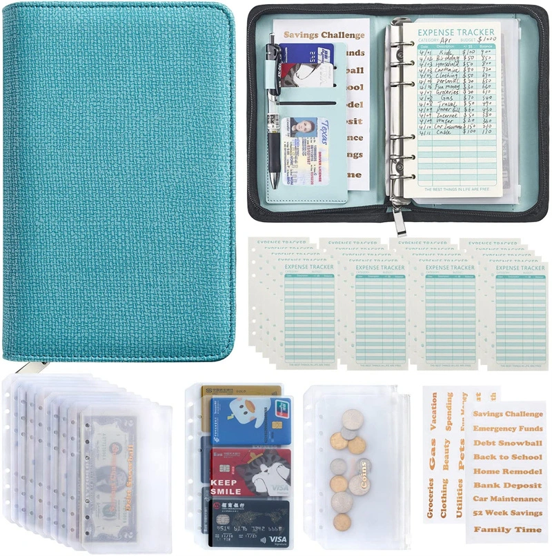 PU Leather Money Budget Binder Refillable 6 Ring Notebook Binder